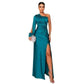 Diagonal Collar Raglan Sleeve Pleated Waist Tight Split Long Dress