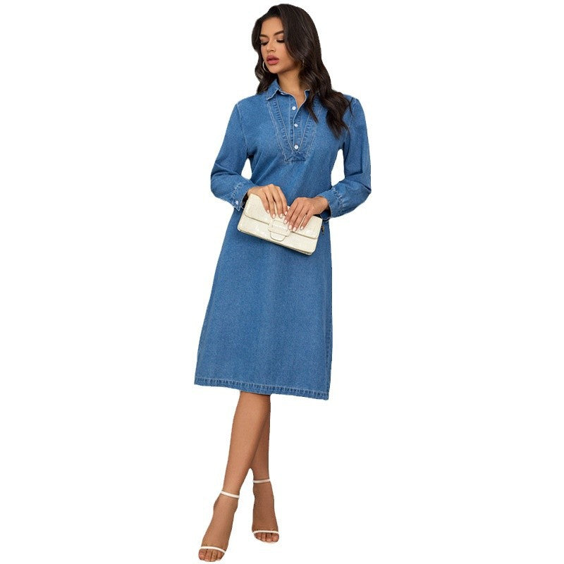 Loose-fit Denim Dress With Long Sleeves For Fallwinter