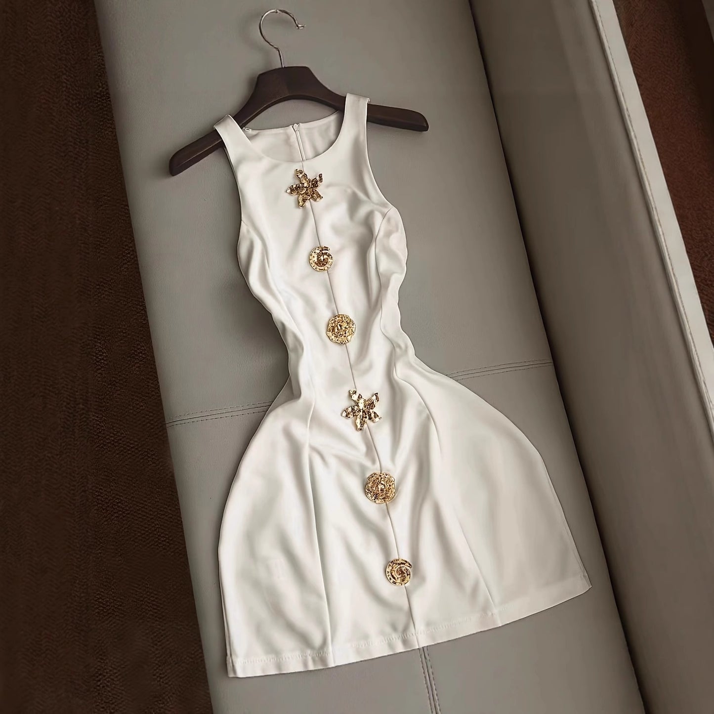 Womens Summer Solid-Color Slim-Fit Mini Dress With A Crew Neck