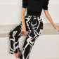 Fashion Jacquard Short-sleeved Top Printed Casual Wide-leg Pants Two-piece Set