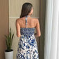 Split Printed Lace-up Tube Top Dress