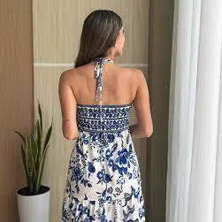 Split Printed Lace-up Tube Top Dress