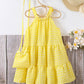 Girls Off-shoulder Halter Simple Solid Color Beach Holiday Dress
