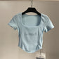 T-shirt court taille haute pour femme, haut court et sexy, moulant, à manches courtes et ourlet incurvé, été