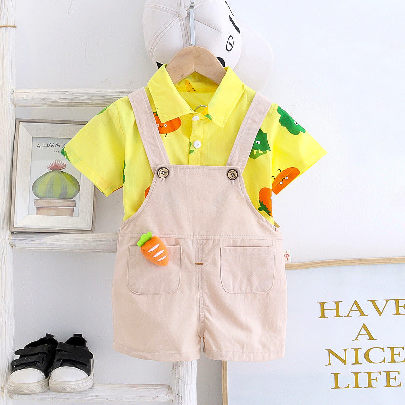 Children's Summer Cartoon Overalls T-shirt Suit
