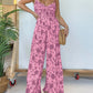 Floral Strap One-piece Wide-leg Pants