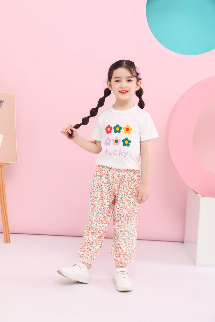 Short-sleeved T-shirt For Girls Flower Print Top