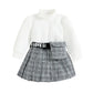 Costume à carreaux style coréen pour enfants, automne-hiver, haut à col roulé et rayures en coton