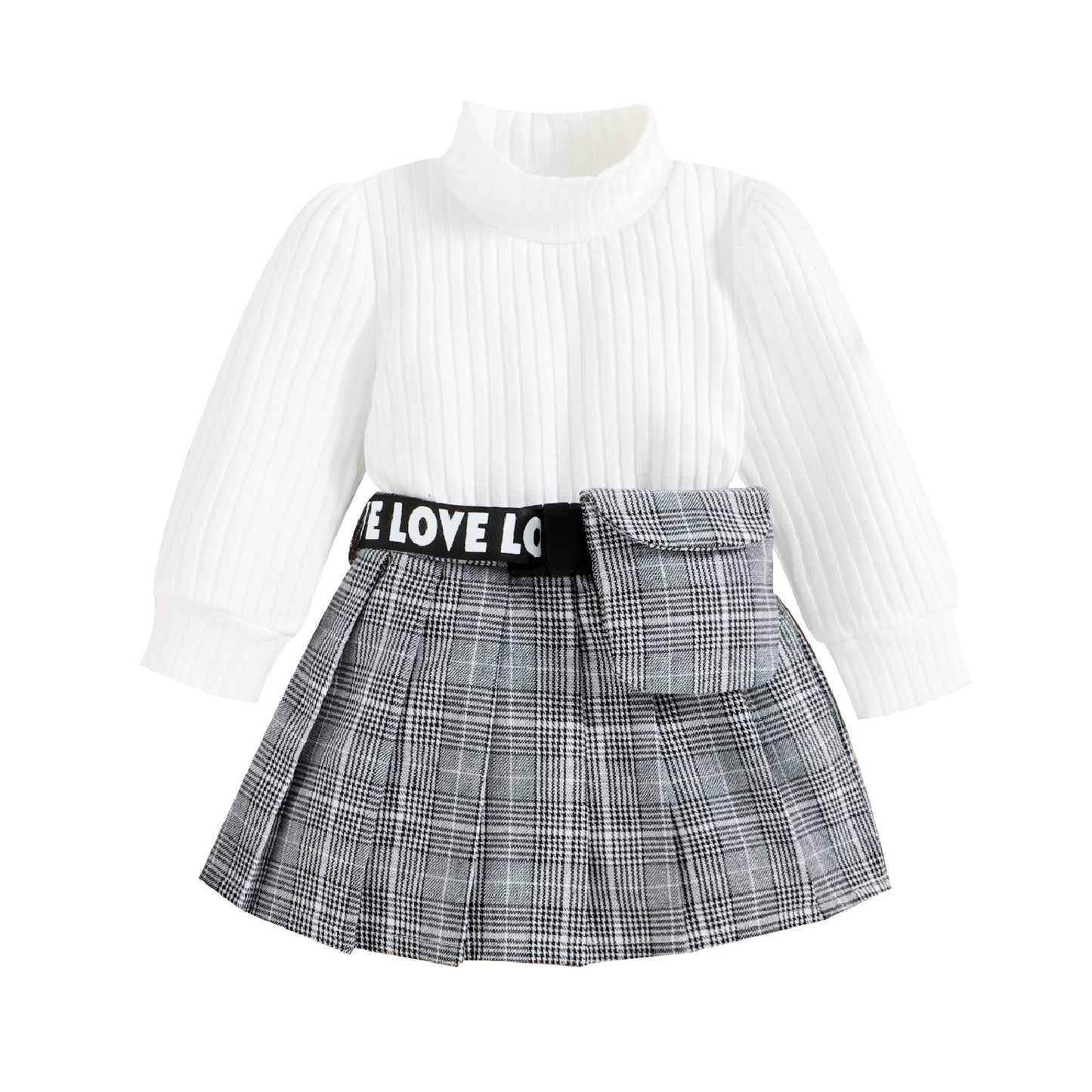 Costume à carreaux style coréen pour enfants, automne-hiver, haut à col roulé et rayures en coton