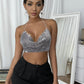 Women's Fashion Metal Super Flash Rhinestone Chain Halter Tube Top Sling