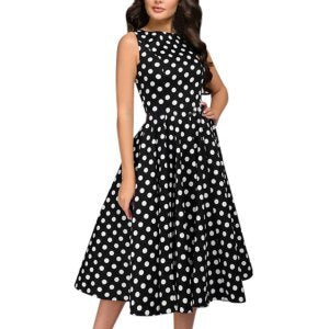 Women's Clothing Retro Sleeveless Large Swing Temperament Polka Dot Dress