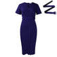 Robe de ville à manches courtes et col en V pour femme, taille ajustée, couleur unie