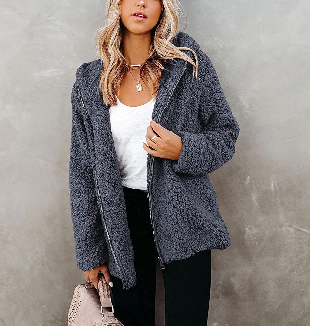 Pure Color Double Faced Fleece Warm Jacket