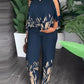 Round Neck Raglan Half Sleeve Beaded Positioning Printed Trousers Suit