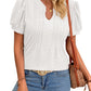 Solid Color V-neck Puff Short-sleeved T-shirt Fashion Summer Striped Hollow Design Loose T-shirt For Womens Clothing