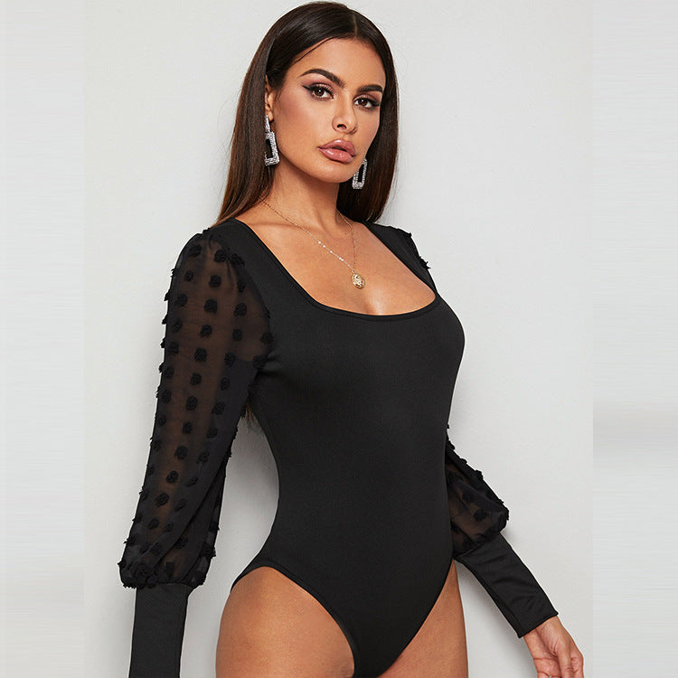 Slim Fit Fashion Square Collar Long Sleeve Tight Jumpsuit