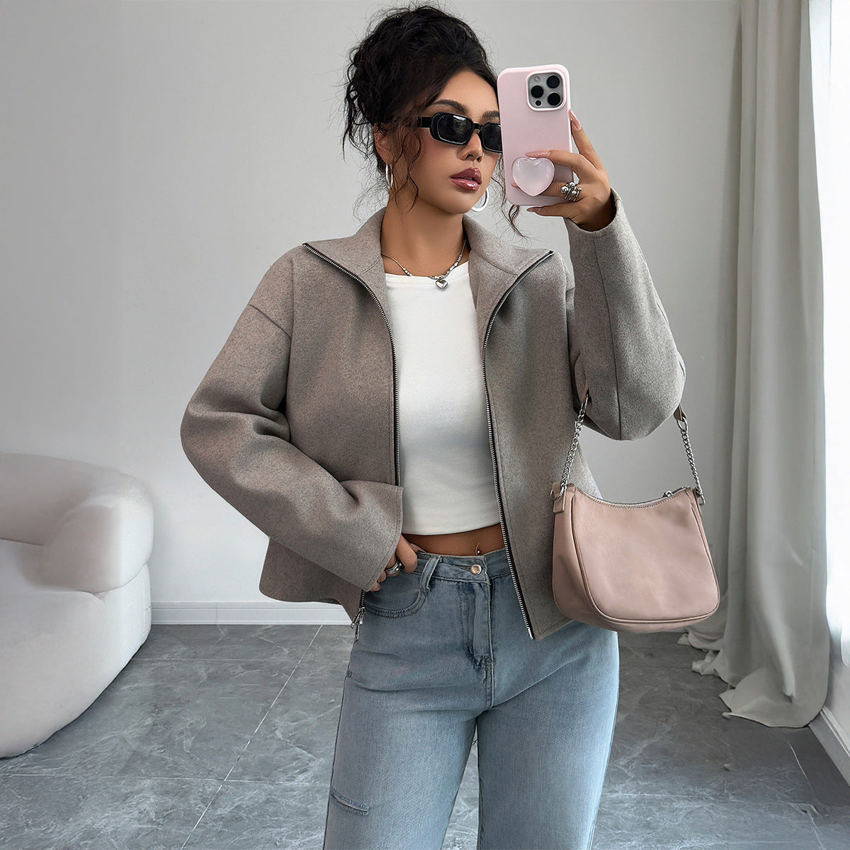 Solid Color Long Sleeve Jacket Coat Women's Clothing