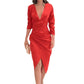 Robe dos nu plissée à taille cintrée et col en V pour femme