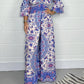 V-neck Printed Jumpsuit Plus Size Casual Jumpsuit