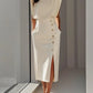 Split Metal Button Summer Dress Women