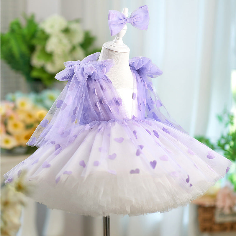 Purple Love Tutu Girl Bow Gauzy Gown Princess Dress
