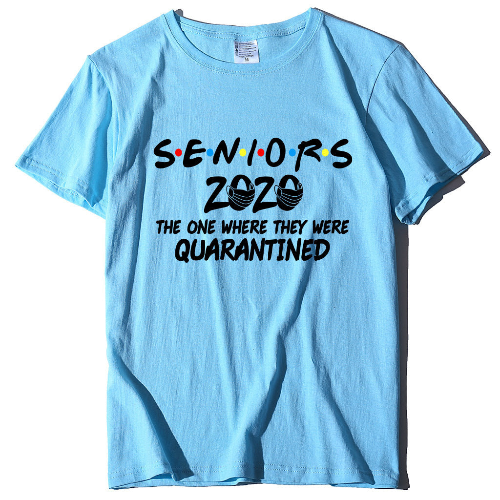Lettered round neck printed short sleeve