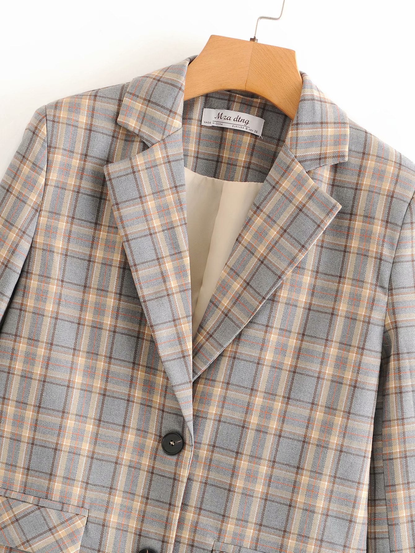 Korean style British style long plaid suit jacket