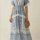 Chic V-neck Printed Waist-Cinching Short-Sleeve Womens Dress