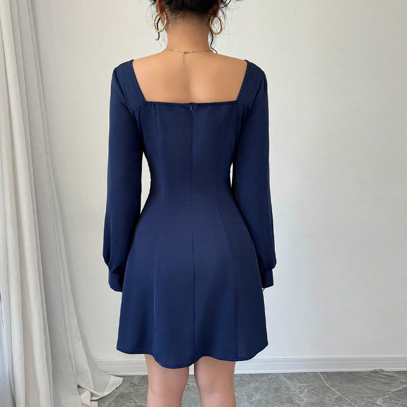 Square-neck Cinched Slimming A- Line Skirt For Women