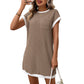 Solid-color Casual Contrast-color Short-sleeve Pocket Dress
