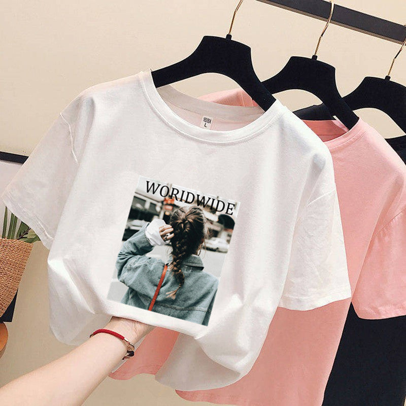 Women's loose ins trendy white short-sleeved t-shirt