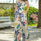 Palm Tree Print Short Sleeve Tight Jumpsuit