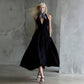 Womens Retro Sleeveless Tie-Waist A-Line Midi Dress With V-Neck