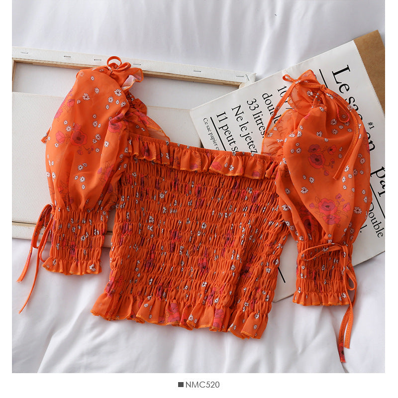 Sweet Small Flower Five-point Sleeve Shirt