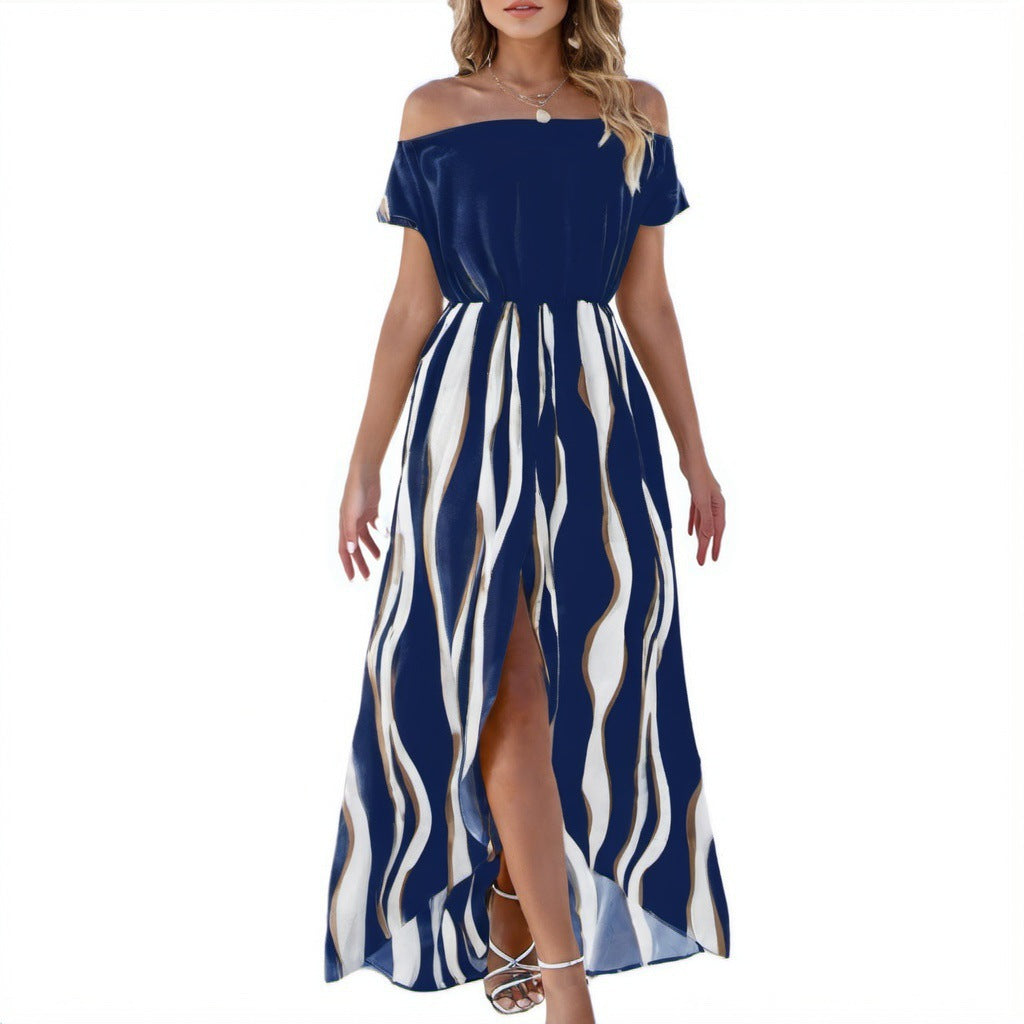Robe short à manches courtes et épaules dénudées à motif zèbre