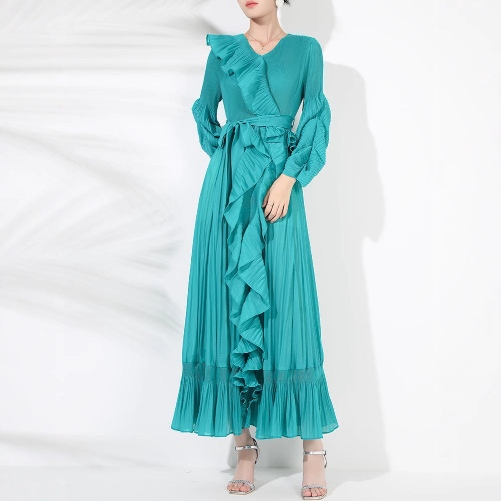 Women's Pleated New French Style Tied Dress