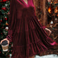 Long Sleeve Christmas Skirt Velvet Cake Dresses With Puffy Sleeves And V-Neck Mini Skirt Elegant Short Dress For Women New Year Party Clothing