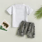 Boys' Printed Letters Round Neck Short Sleeve Shorts Suit