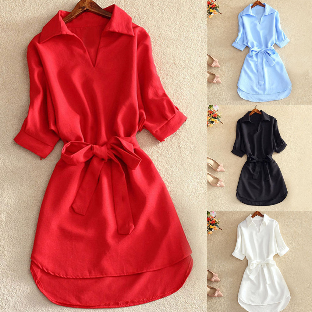 Summer New Loose Waist Chiffon Dress Women Mid-Length