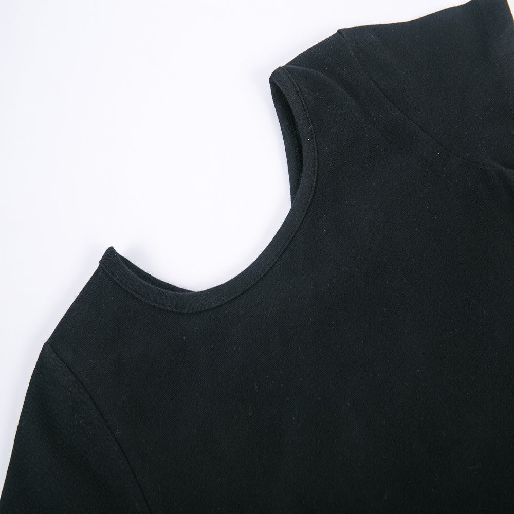T-shirt court noir tendance pour filles + pantalon large à rayures champignon