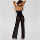 Fashion Wrap Breast Mesh Sheer Jumpsuit Trousers