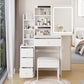 Small Size Left Bedside Cabinet Vanity Table   Cushioned Stool, Extra Large Touch Control Sliding LE