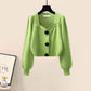 Gentle Puff Sleeve Knit Sweater High Waist Wide Leg Casual Pants Set