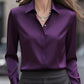 Solid Color Long Sleeve Lapel Satin Blouse