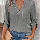 Women's V-neck Pullover Striped Printed Long Sleeves Casual Shirt