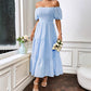 New Fashion Solid Color Shirred Backless Cake Temperament Dress