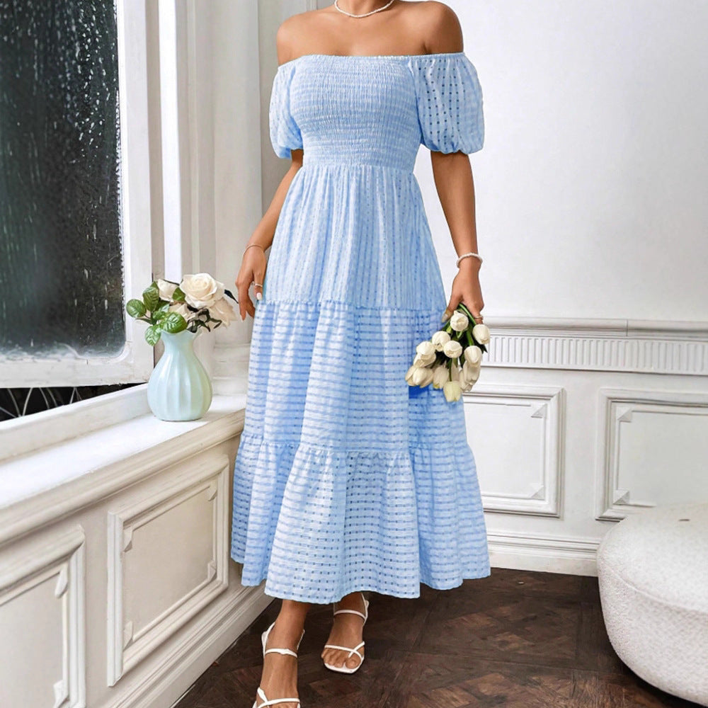 New Fashion Solid Color Shirred Backless Cake Temperament Dress