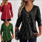 Casual Button Geometric Printed Long-sleeved T-shirt