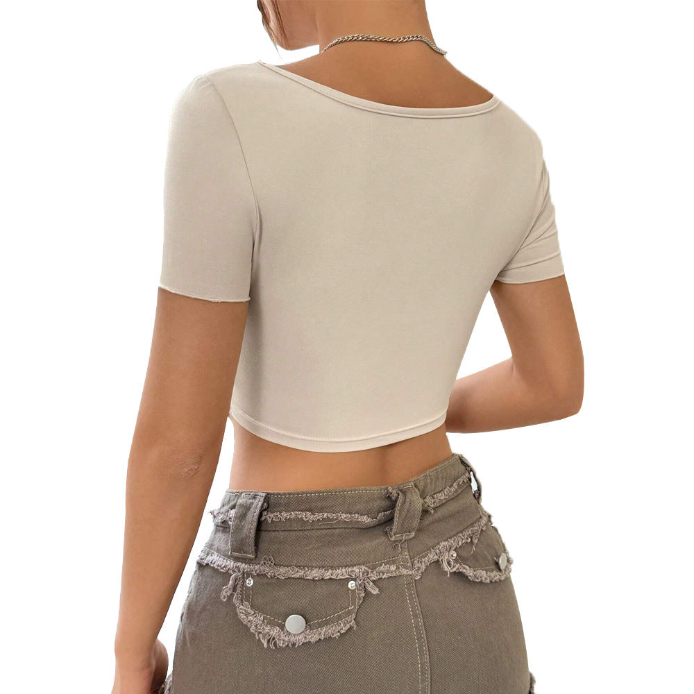 Haut en tricot pour femme, motif fille sexy, plissé et torsadé sur la poitrine, décolleté en V profond