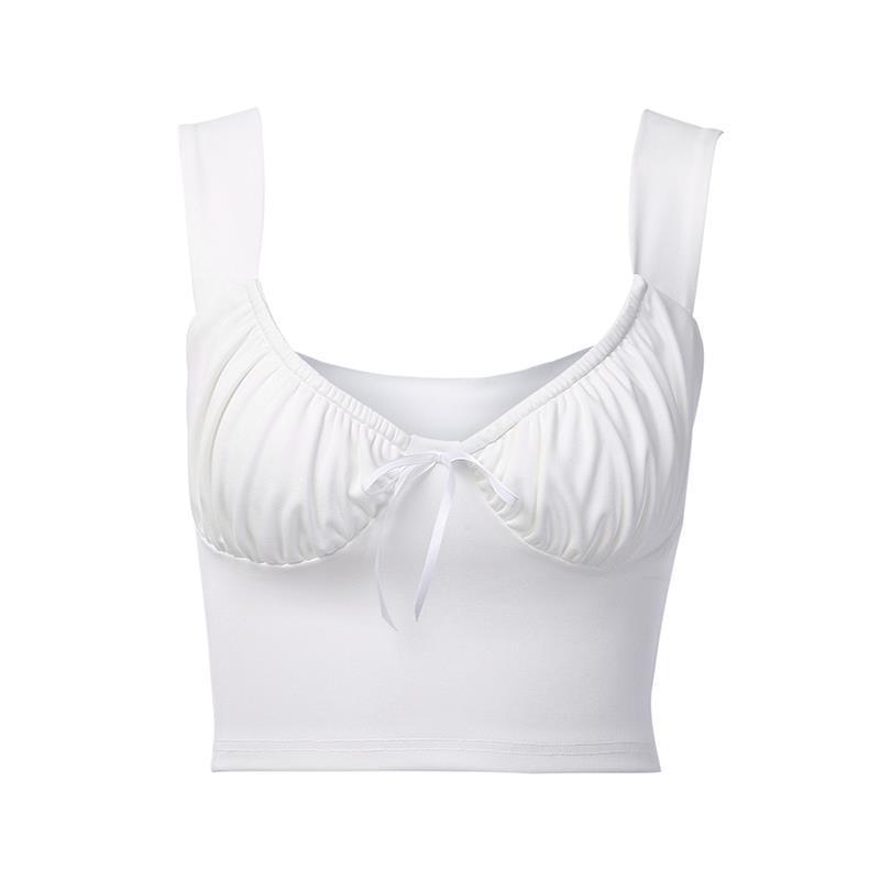 Women's bow pleated strap U-neck vest